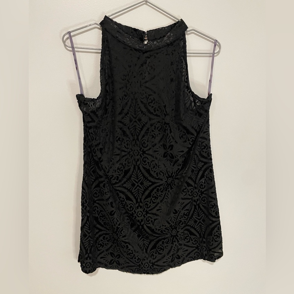 Sloane & Sadie Black Sheer Floral Lace Velour Tank Top Top Shirt Size Large